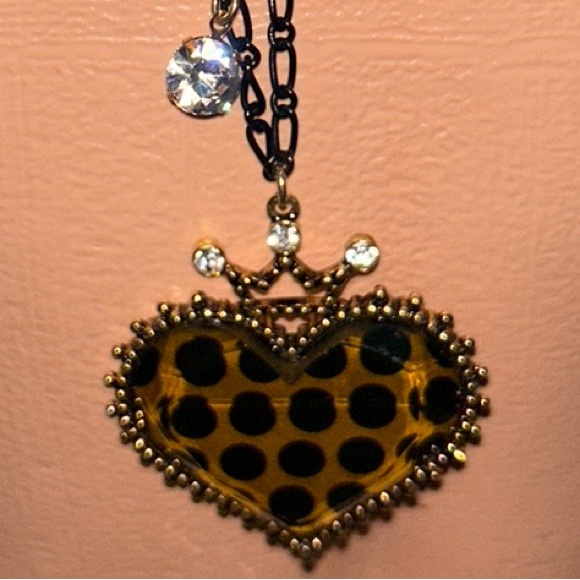 Betsey Johnson princess crown Lucite heart necklace crystal...
